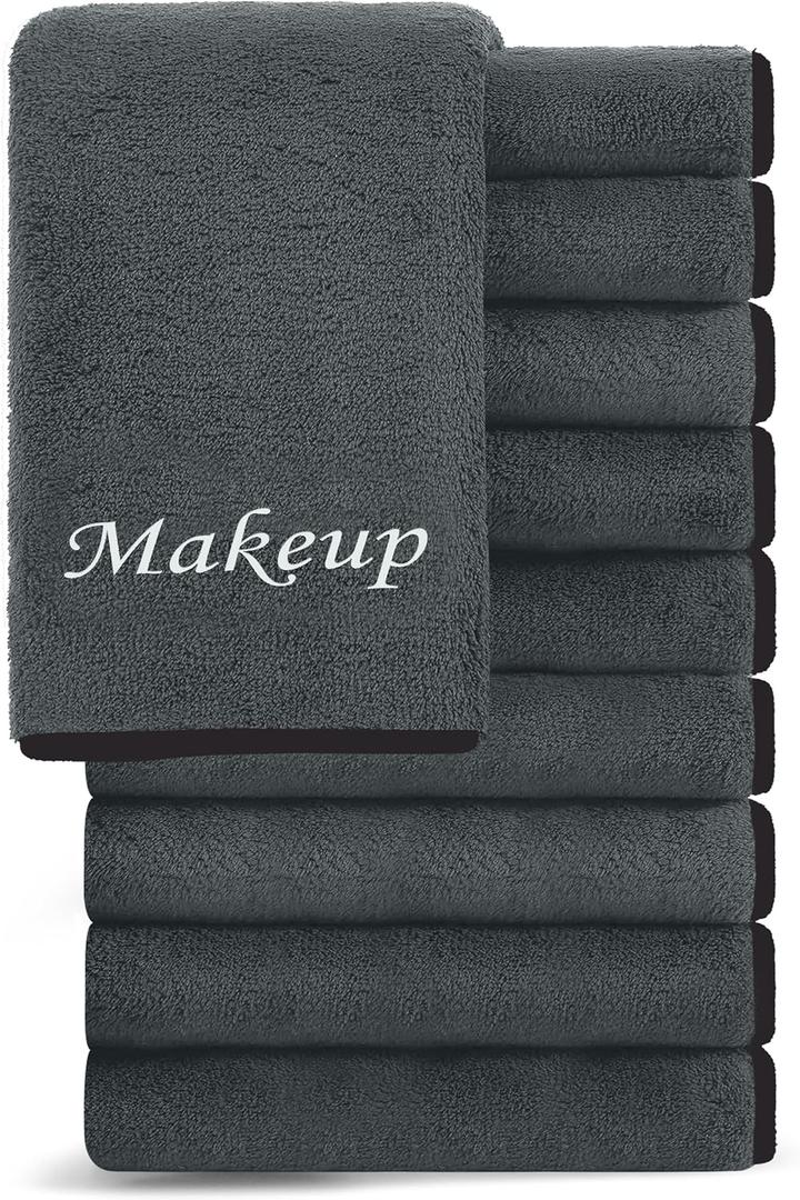 Cosy Family 10 Pack Makeup Remover Wash Cloths - Soft Microfiber Fingertip Facial Cleansing Cloths for Hand and Make Up, 12 x 12 in, Black Grey
