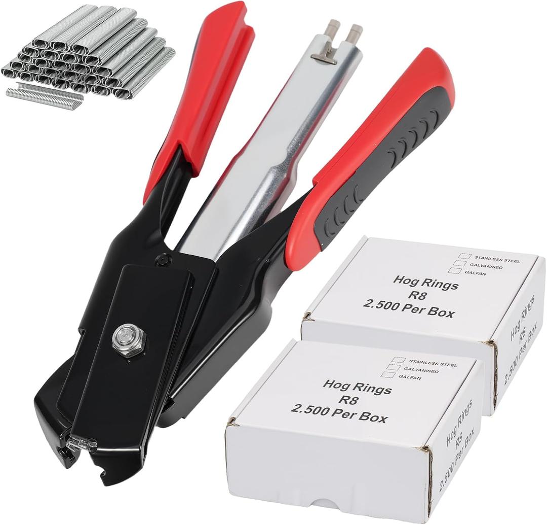 Hog Ring Pliers Kit With 5000pcs Hog Rings, Wire Cage Chicken Coop Building Tool Fence Panel Fastener Repair Tool (pliers with 5000pcs rings)