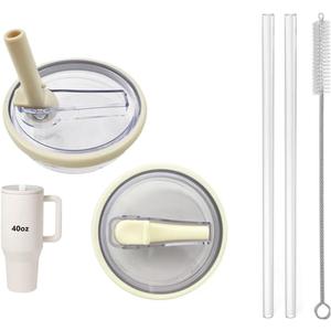 2 Pack 40 Oz Tumbler Flip Straw Lid Replacement fit for HydroJug (Only), Spill Proof Splash Resistant Tumbler Lids, Reusable Leak Proof Tumbler Cover for Cup Accessories (Cream)