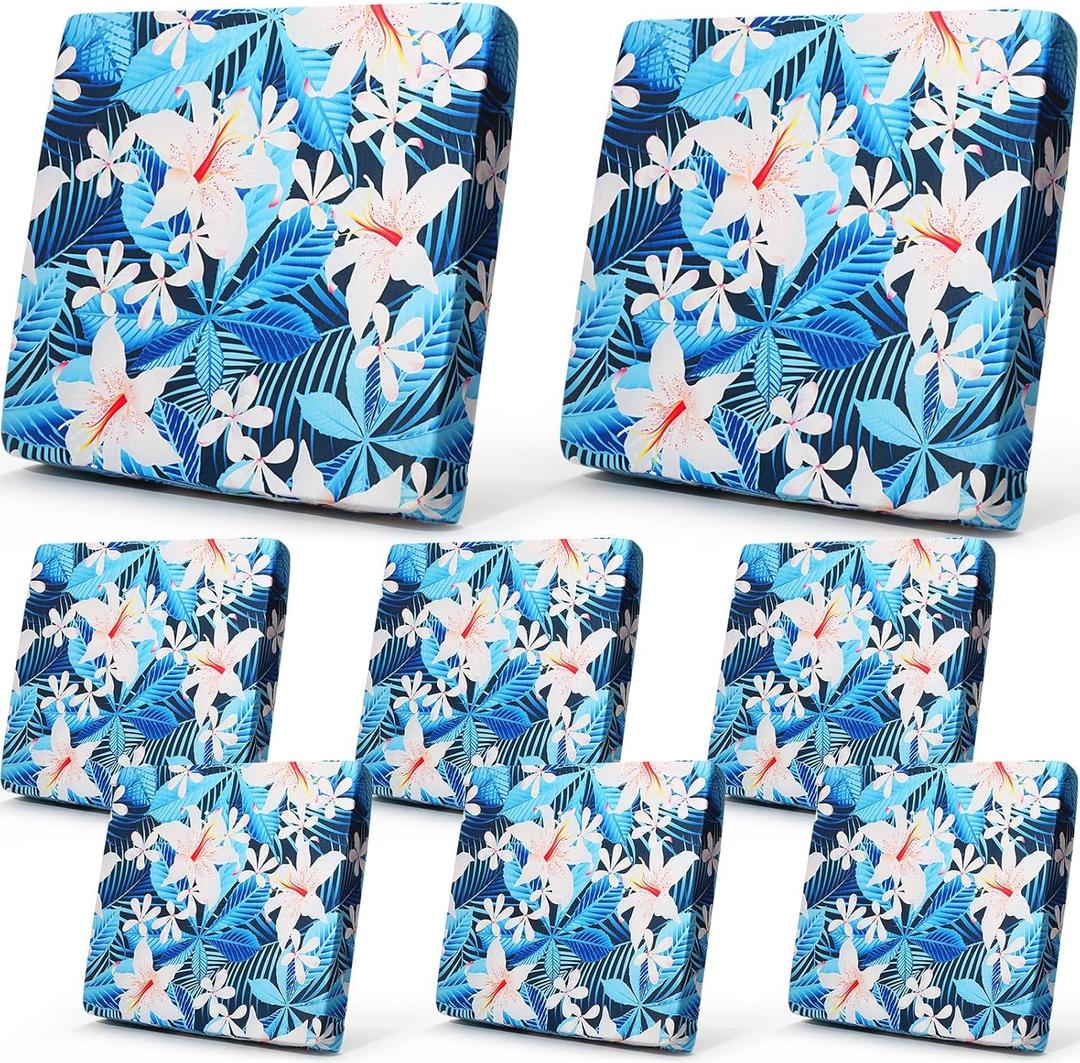 8 Pcs Christmas Cushion Covers Patio Stretch Outdoor Cushion Cover Farmhouse Classic Decorative Replacement Furniture Sofa Couch Slipcover Seat Protector, Home Decor(White Floral)