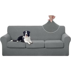 U-NICE HOME 4 Pieces Stretch Couch Cover Sofa Cover Washable Sofa Slipcover with Individual Seat Cushion for 3 Cushion Couch Sofa Pet Friendly(Sofa, Grey)
