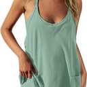 TARSE Athletic Dress for Women Casual Sleeveless Spaghetti Strap Sundress Workout Short Tennis Dress with Pockets (Large, Light Green)