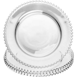 WOLFF - Set of 4 Pearl Beaded Crystal Dinner Plates - Clear Glass Plates, Dinner Accessories, Crystal Kitchen Utensils Set - Luxury Glasswear, Dish Set - Clear, 11 inches