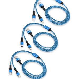 3Pack-4FT Apple & Android USB to Lightning & USB-C 2-in-1 Fast Charger Cable for iPhone 17 17Pro 16e 16 15 14 Pro Max Plus 13 12, Samsung Galaxy A17 A16, Google Pixel 10, Multi USBC Lighting USB Cord