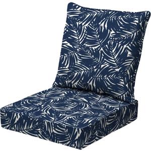 Arden earthFIBER Outdoor Deep Seat Cushion Set, 24 x 24, Rain-Proof, Fade Resistant, Deep Seat Bottom and Back Cushion for Chair, Sofa Navy Blue King Palm (1 Pack)
