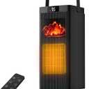 Space Heater for Indoor Use, 1500W Portable 13.78" Electric Heater with Thermostat, Fast Heating, 45° Oscillation, 12H Timer, Quiet & Safe 3D Flame Fireplace Ceramic Heater for Bedroom Office Home