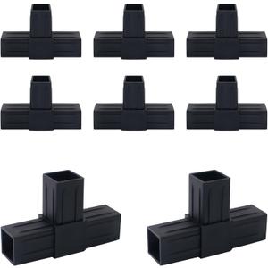 8 PCS 1''/25mm Plastic Square Tube Connector, 3-Way T-Shaped Pipe Fitting, Suitable for OD 25mm/1'' Square Tube, Corner Joint Connector for Shelf, Fence, Handrails (Black)