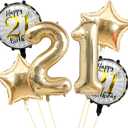 40 Inch Champagne Gold 21 Number Balloons Light Gold Number 21 Foil Mylar Helium Balloons,18 Inch Stars Happy Birthday Round Balloon for Girls Boys 21th Happy Birthday Anniversary Decoration Supplies, Large