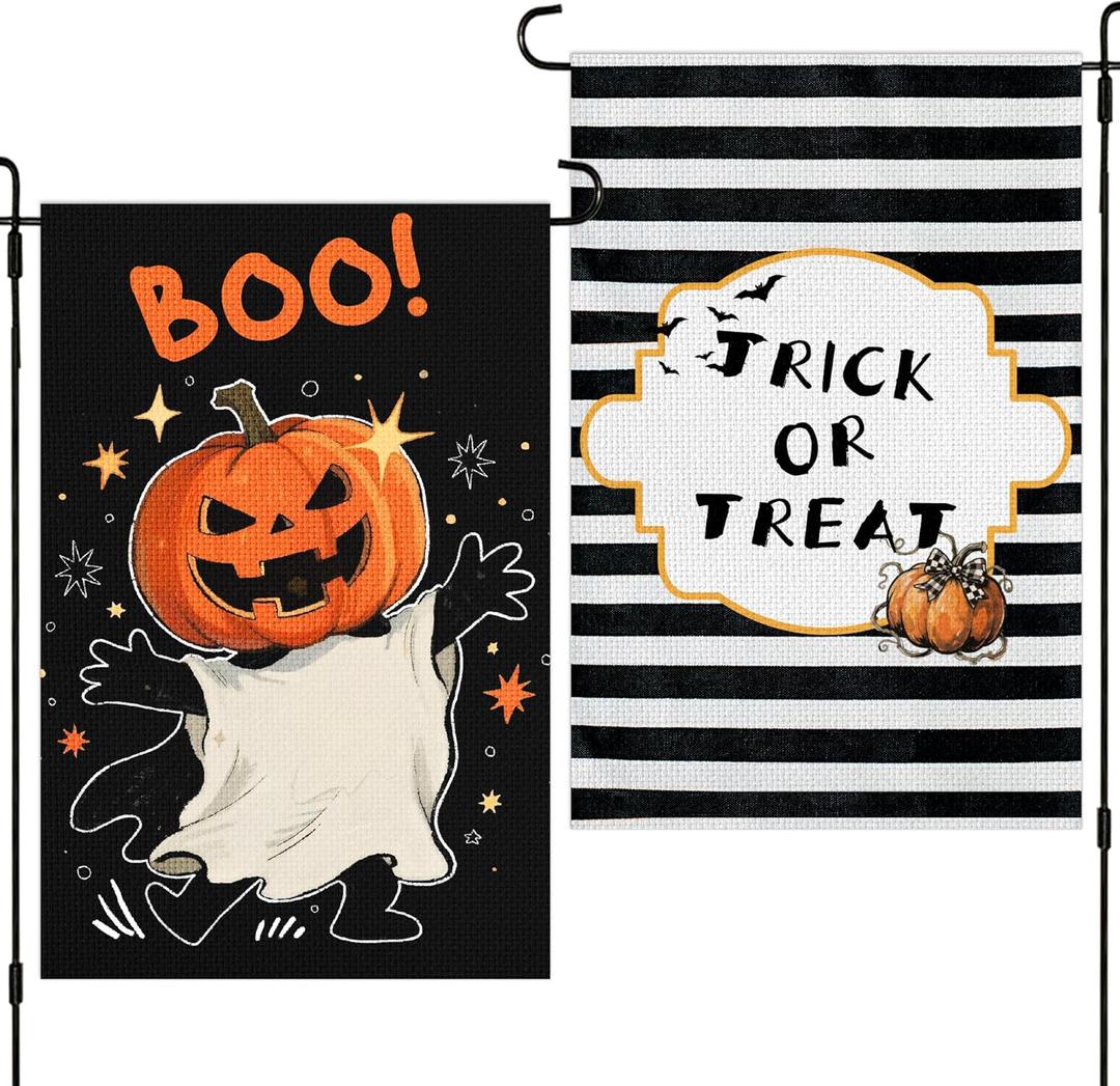 3 x Halloween Garden Flag,12x18 Double Sided Halloween Flags for Outside, with 2 Different Designs Front and Back,Small Burlap Flags for Yard and Garden Decor