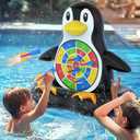 MOONTOY Pool Toys for Kids, Inflatable Penguin Dart Board Game, Pool Games for Beach & Backyard, Summer Water Toys for Boys Girls Ages 6-12, Teens & Adults (Pump Included) (Black)