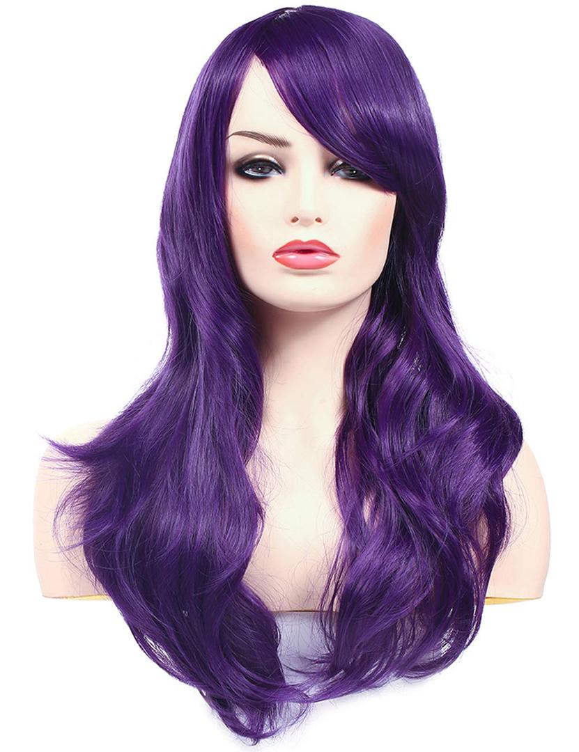 morvally 23 inches Long Wig Big Wavy Heat Resistant Synthetic Straight Hair with Bangs for Womens Cosplay Costume Halloween Party (Purple)