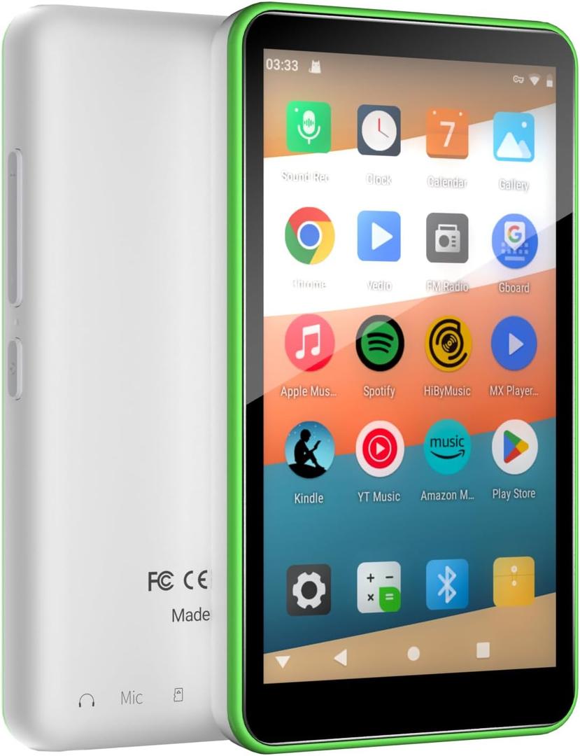 MP3 Player with Bluetooth and WiFi, 144GB Storage & Android OS, 4" Touch Screen, FM Radio, Kids MP3 & MP4 Player with Spotify, Amazon Music, and Google Play Store, DGTenk Portable Media Player(Green)