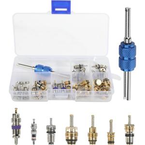 40PCS AC Valve Core Kit,AC Valve Kit,Car Accessories Car Air Conditioner Valve Core, A/C R12 R134a Refrigeration Tire Valve Stem Cores with Remover Tool Assortment Kit for Most Cars