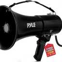 PYLE 50W Megaphone Speaker PA Bullhorn - Built-in Siren, Adjustable Volume Control, 35mm Aux Input, 1554 Meters Range, Perfect for Sports Events, Emergency Drills, and Outdoor Activities, Black
