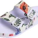 VICT POPU Womens Sandals Adjustable Double Buckle Strap Waterproof EVA Flat Slides (8, Dragonfly Beige)