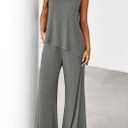 PRETTYGARDEN Women's 2026 Two Piece Matching Lounge Sets Asymmetrical Split Tank Tops Wide Leg Pants Summer Outfits Tracksuit (Gray, M)