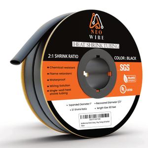 Heat Shrink Tubing 1" (25.4mm), 2:1 Ratio Shrink Tube Industrial,Single Wall Wire Shrink Wrap Tubing, 80 Feet Roll
