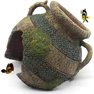 Relaqcc Aquarium Decor Ruins Leaning Vase Hideaway Cave, Betta Fish Tank Accessories for Goldfish, Shrimp, Conch, Cichlid