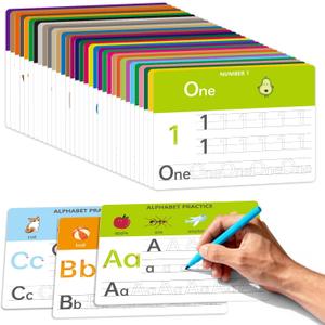 Dry Erase Alphabet & Number Practice Boards for Kids  A-Z Letters & Numbers 1-10, 18 Double-Sided Reusable Sheets (36 Pages), 11x8.5, Preschool, Kindergarten & Homeschool Writing Practice Tool