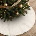 36 Inch Cream White Christmas Tree Skirt Farmhouse Rustic Neutral Christmas Tree Decorations Soft Fluffy Plush Faux Fur Sherpa Fabric Trees Skirt Rug for Home Winter Xmas Party Supplies