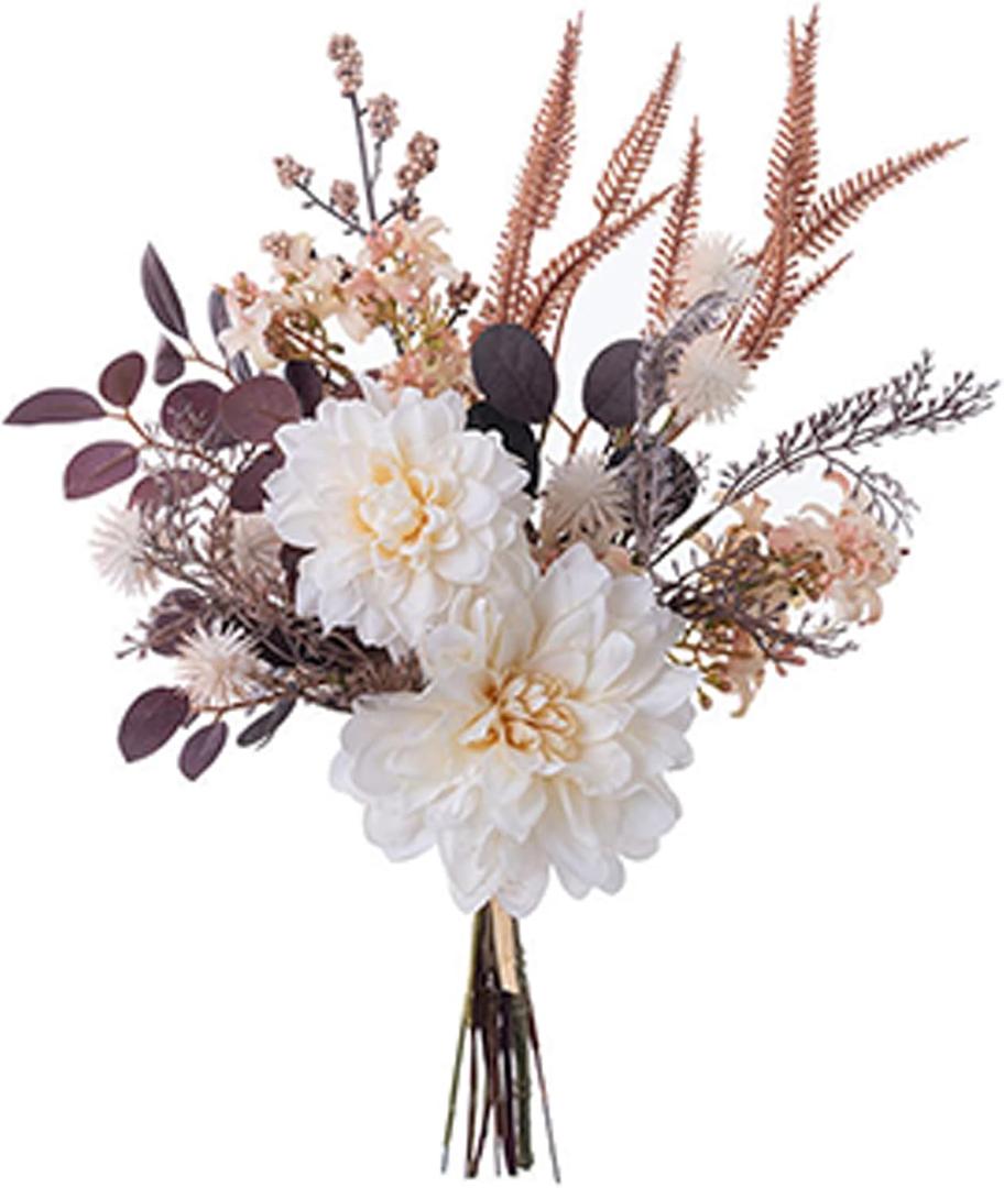 Artificial Flowers Fall Decor Wedding Bouquet, Silk Dahlia Fake Flowers for Dining Table Decor Centerpieces, Wedding Bridal DIY Bouquet Halloween Christmas Home DcorRetro (11 x 16in)