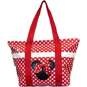 Disney Tote Mickey & Minnie Mouse Icon Print Zipper Travel Bag (Red)