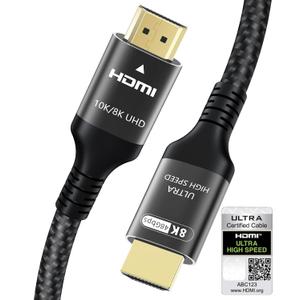Certified 10K 8K HDMI 2.1 Cable 10 FT, 48Gbps Ultra High Speed HDMI Cord Ethernet CEC 4K 240Hz 165Hz 144Hz 120Hz 8K 60Hz eARC Netflix HDCP2.3 HDR10+ PC Laptop RTX5090 TV Monitor Projector X-box PS5