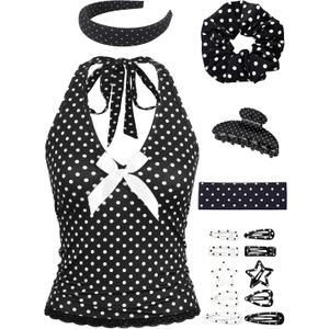 25 PCS Women Y2K Polka Dots Halter Top with Polka Dots Accessories
