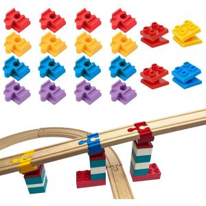 Wooden Train Track Accessories, 20 pcs Wooden Track Connector, Compatible with All Major Brands Wood Train Track, Christmas Birthday Gift for Boys Girls, Train Toys Expansion Pack for Kids Ages 3+