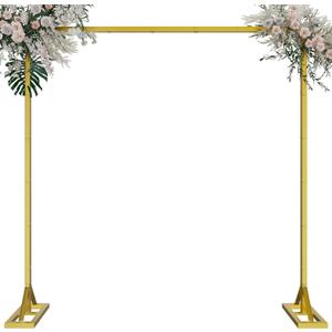 8.2FT Heavy Duty Adjustable Backdrop Stand Kit - Square Wedding Arch & Balloon Arch for Photo Booth Background, Baby Shower, Birthday Party Decorations (Portable Frame) (Gold,8.2X 8FT)