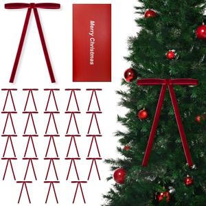 24 PCS Velvet Christmas Tree Bows Christmas Wreath Bows, Rustic Crafts Gift Bows for Christmas Tree Indoor Outdoor Decoration(3/8'' Wide, 5 * 7 inch) (Burgundy)