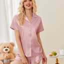 Ekouaer Womens Satin Pajamas Set Button Down 2 Piece Silk Pjs Shorts Set Ruffle Lingerie Notch Collar Sleepwear, M