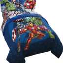 Marvel Avengers Blue Circle 5 Piece Full Bed Set  Includes Reversible Comforter & Sheet Set  Bedding Features Captain America & Iron Man  Fade Resistant Microfiber (Official Marvel Product)