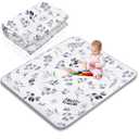 Funtery 43 x 43 Inch Boho Baby Play Mat Portable Crawling Washable Foldable Tummy Time Non Slip Baby Floor Large Playpen Mat for Infants Toddlers Floor Playpen Activity(Watercolor Leaf)