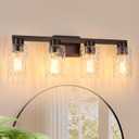 4-Light Bathroom Light Fixtures with Water Ripple Glass, Oil Rubbed Bronze | Vanity Lights, Modern Wall Sconces, Over Mirror for Bathroom, Powder Room, Living Room