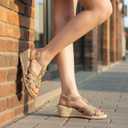 HARENCE Wedge Sandals for Women Espadrilles: Comfortable Platform Elastic Ankle Strap Wedges Heels Dressy Open Toe Summer Wedding Shoes (Beige) Size 38