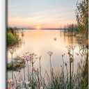 Lake Canvas Landscape Wall Art: Nature Picture Print Vertical Sunset Scene Painting Artwork for Bedroom Living Room Decor (24"L x 16"W)