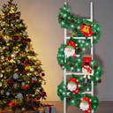 Tigeen 59 Inch 3 Pack Lighted Christmas Stocking Holder Stand for Wall 10 Hook Wooden Christmas Ladder Stocking Hanger Artificial Garland Battery Operated Light for Xmas Holiday Party(Novel Style)
