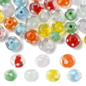 Gythara 28 pcs 7 Styles Round with Polka Dot Theme Lampwork Glass Beads Rondelle Abacus Loose Beads for DIY Jewelry Necklace Bracelets Earring Keychain Craft Decor