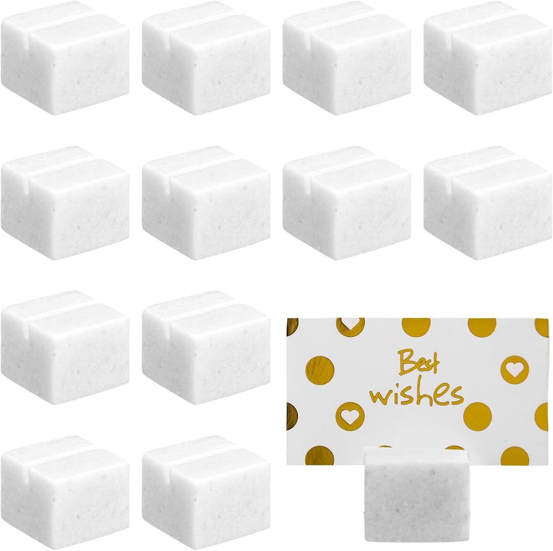 AceOrbit 12 Pieces Mini White Marble Business Card Holders Elegant Table Number Stands Small Sign Display for Weddings Reception Corporate Events or Party Decoration