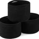 OIAHOMY Small Storage Baskets for Organizing,Closet Cube Shelf Storage, 9.89.87.1, Woven Cotton Rope Gift Baskets for Nursery,Cute Dog Toy bins, Round 3 Packs, Black