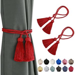 BEL AVENIR 2 Pack Curtain Handmade Tiebacks Decorative Curtain Holdbacks with Tassel (Red, 2 Pack)