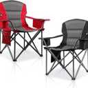 2 Pack Oversized Folding Camping Chairs for Adults, Heavy Duty Lawn Chairs with Cup Holder Storage and Cooler Bag, 450 LBS Weight Capacity, Padded Collapsible Chairs for Outdoor, Garden & Beach