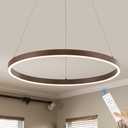 Benkut Modern LED Ring Chandelier Circular Pendant Light Fixture Dimmable Metal Walnut Color Round Hanging Light with Remote LED Chandelier for Dining Room Kitchen Island Living Room, D23.6in