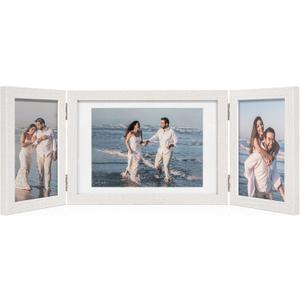 Afuly 3 Picture Frame 5x7 4x6 Triple Hinged Picture Frames White Folding Photo Frames Collage 3 Opening for Tabletop Desk Display Unique Gifts for Christmas Women Mom Couple Family, 2 * 4x6+1 * 5x7