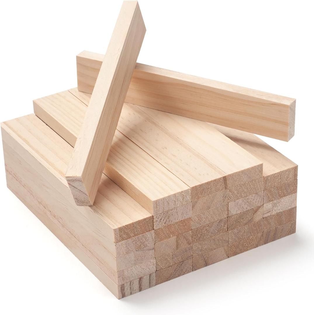 Wooden Dowels Wood Strips Slats for Crafts 3/8"  1"  6", 30 PCS Lumber Boards Flat Wood Dowel Rods Wooden Sticks for Crafting, Unfinished Hardwood Sticks Trim for Woodworking, Model Making