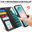 TUCCH Detachable Wallet Case for Galaxy S26+ Plus (6.7"), Wireless Charging RFID Blocking 4 Card Holders Wrist Strap, Kickstand Magnetic PU Leather Protective Flip Cover for Galaxy S26+ 2026, Black