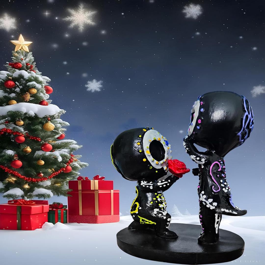 Sugar Skull Couple Statue, Sugar Skull Decor, Day of The Dead Decorations,Resin Skulls Sculptures Home Decor,Dia De Los Muertos Decor,Halloween Adorable Skulls Figurines Gifts for Women (Proposal)