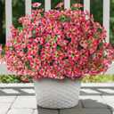 VIERENA 24 Bundles Artificial Flowers and Eucalyptus for Outside, Sun Resistant Silk Fake Morning Glory with Faux Eucalyptus Plants for Garden Porch Farmhouse Home Spring Summer Decor (Rose Red)