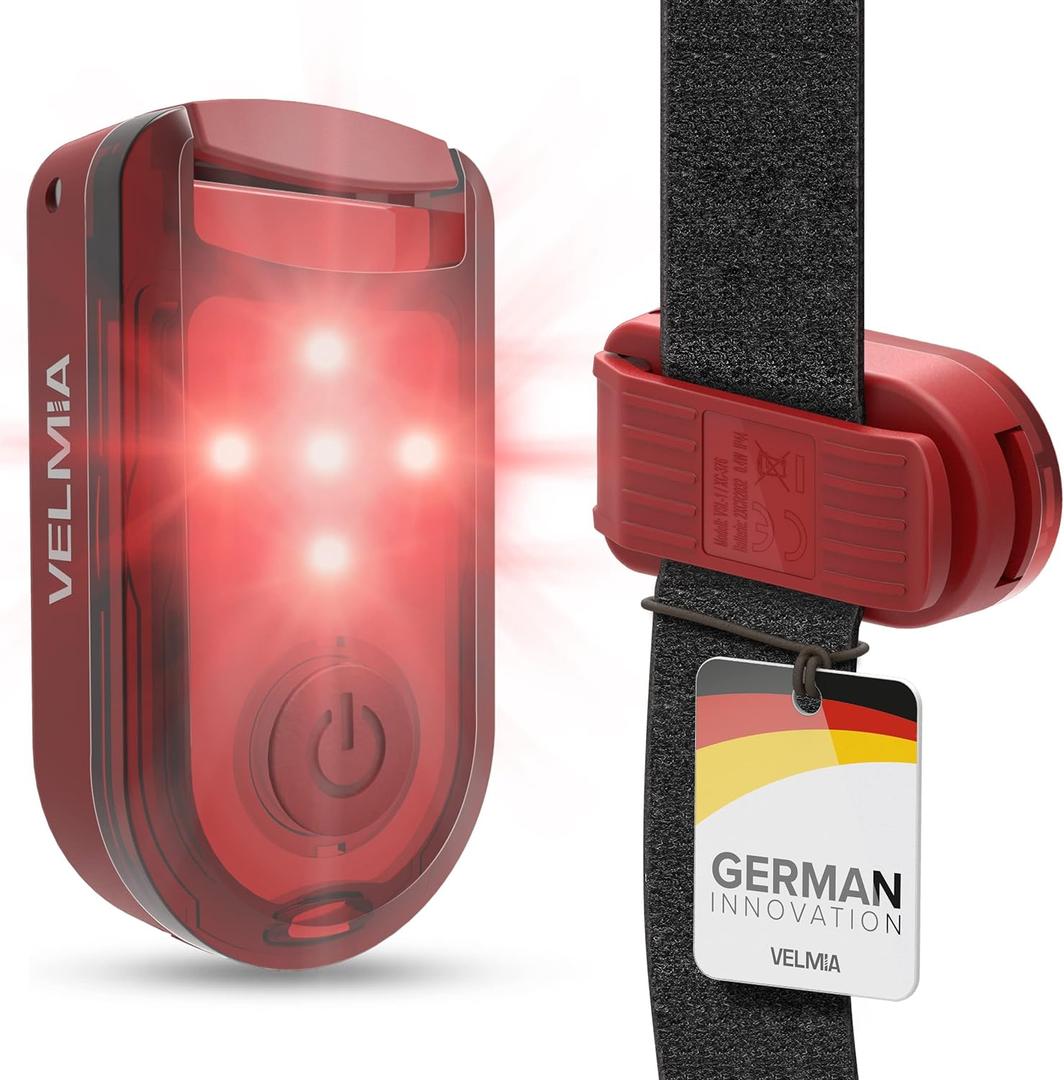 VELMIA Running Light for Runners (2 Pack) for Maximum Safety Through Visibility I Clip On Strobe & Reflective Gear - Dogs, Walking, Bike Taillight, Stroller (Ruby Red)